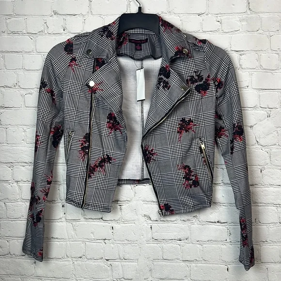 Material Girl Plaid Floral Zipper Jacket Juniors Size XS - Picture 3 of 5